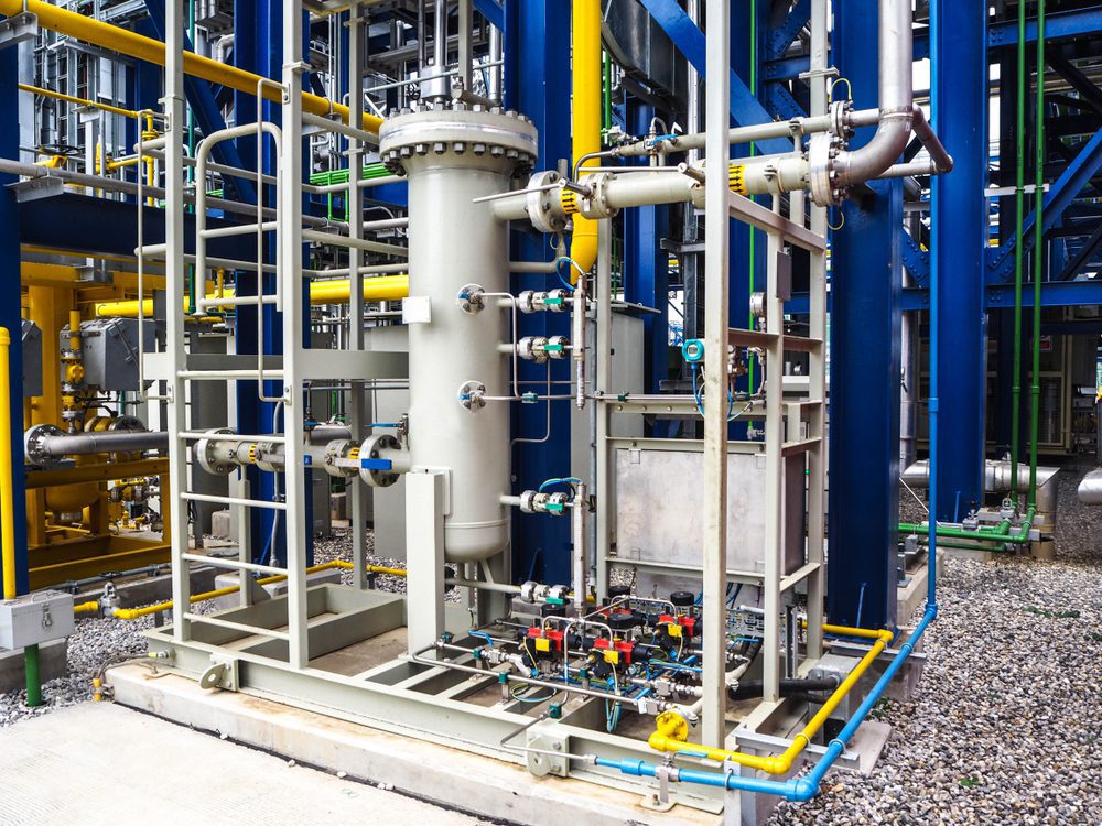 A fuel gas filter in an industrial environment.