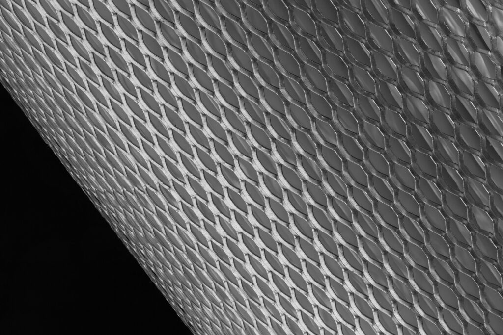 A close-up of a metal mesh filter.
